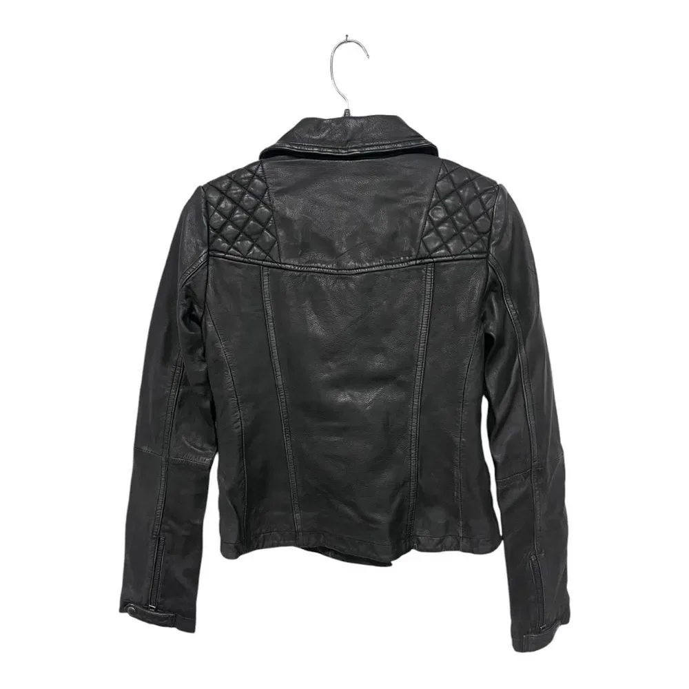 NWT ALL‎ SAINTS | Black Cargo Distressed Leather Biker Jacket XS 2